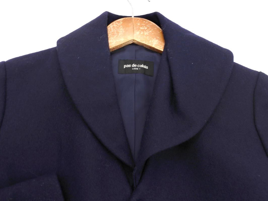 pas de calais パドカレ ウール混 ショールカラー コート 紺