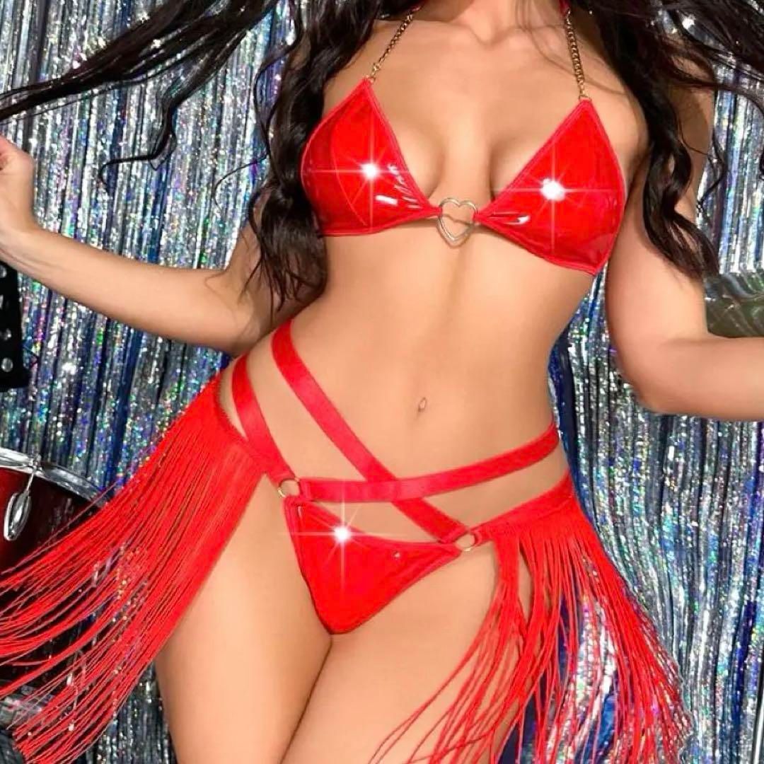 超セクシーバニーガール コスチューム ビキニ 光沢 明るい 赤