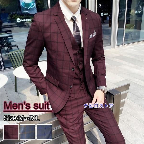男性用 春夏 スリム 大きいスーツ 小さいスーツメンズスーツ チェック柄 ビジネススーツ 2つボタン 入社式 入学式 卒園スーツ