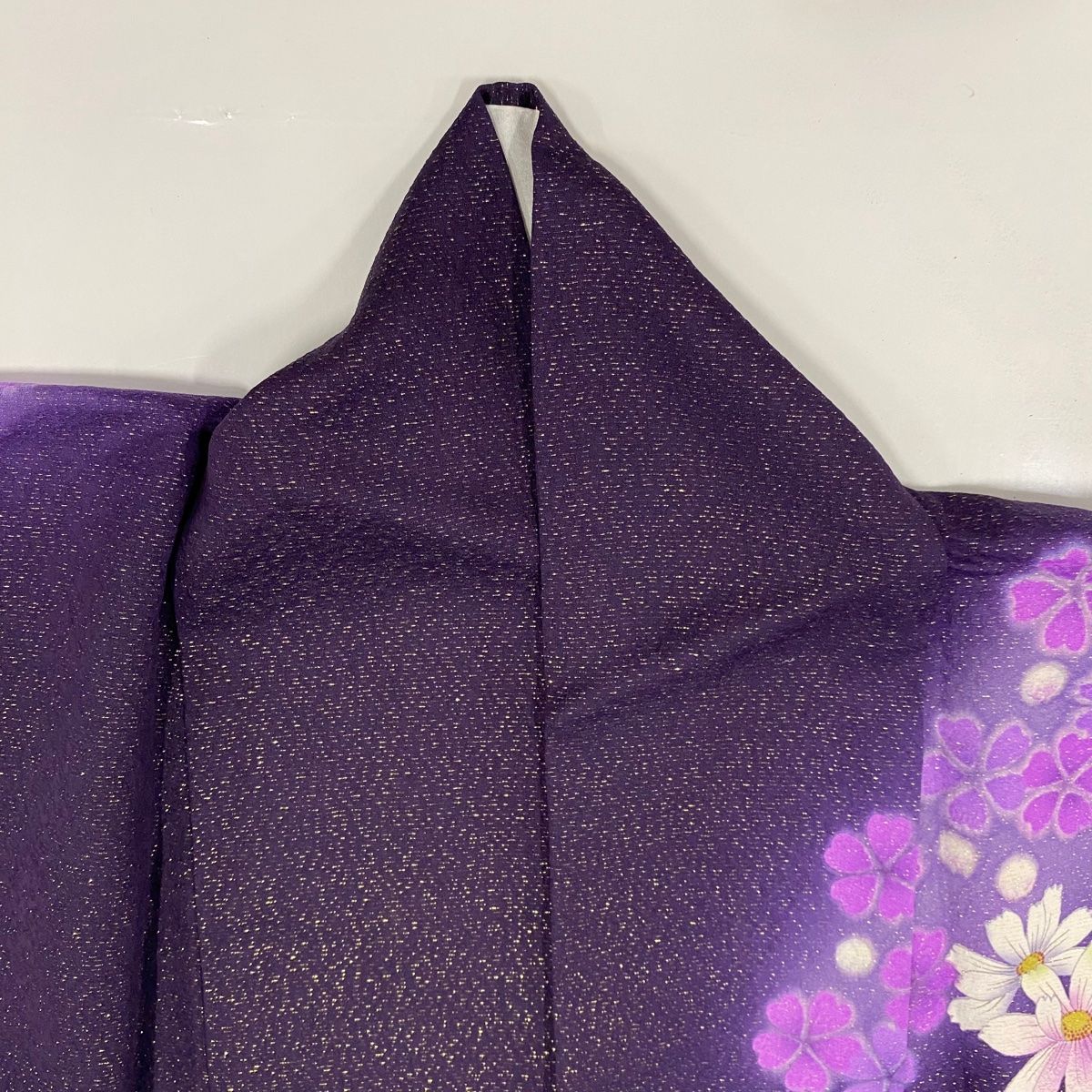 振袖 身丈168cm 裄丈70.5cm L 袷 コスモス 花 金通し 箔 濃紫