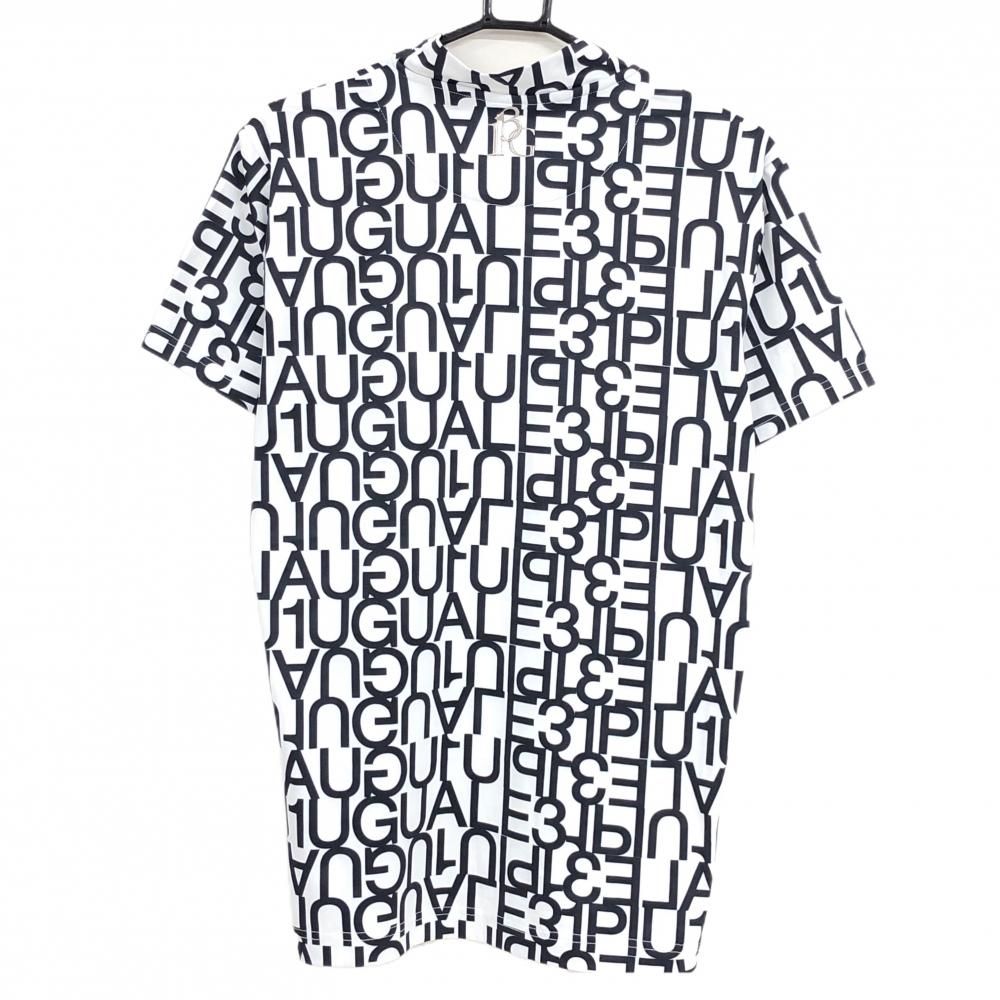 超 ウノピゥウノウグァーレトレゴルフ 半袖ハイネックシャツ 白×黒 ロゴ総柄 メンズ IV M ゴルフウェア 1PIU1UGUALE3