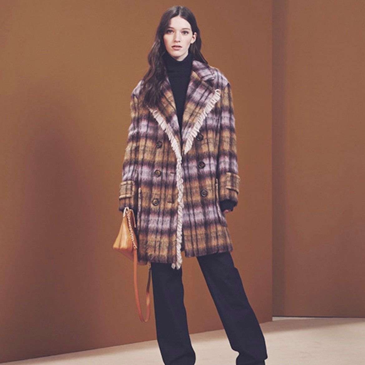 See by Chloe アルパカシャギーチェック柄ダブルブレストコート See by Chloe シーバイクロエ 15AW アルパカシャギーチェック柄ダブル