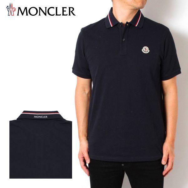 24SS新作 モンクレール MONCLER  メンズ トリコロールライン+ワッペン 鹿の子ポロシャツ【ネイビー】 8A00021 89A16 77X/【2024SS】m-tops