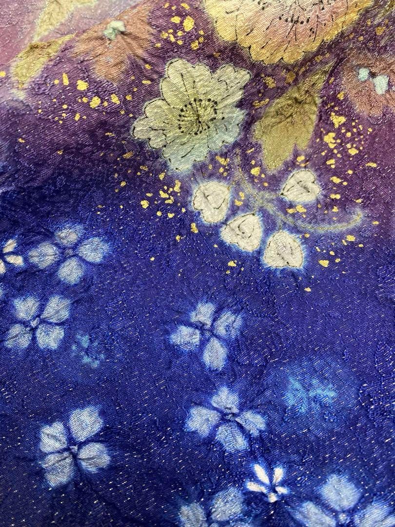 振袖 仮絵羽 金彩 銀通し 絞り 辻が花 紋意匠 正絹 未仕立て品 八掛