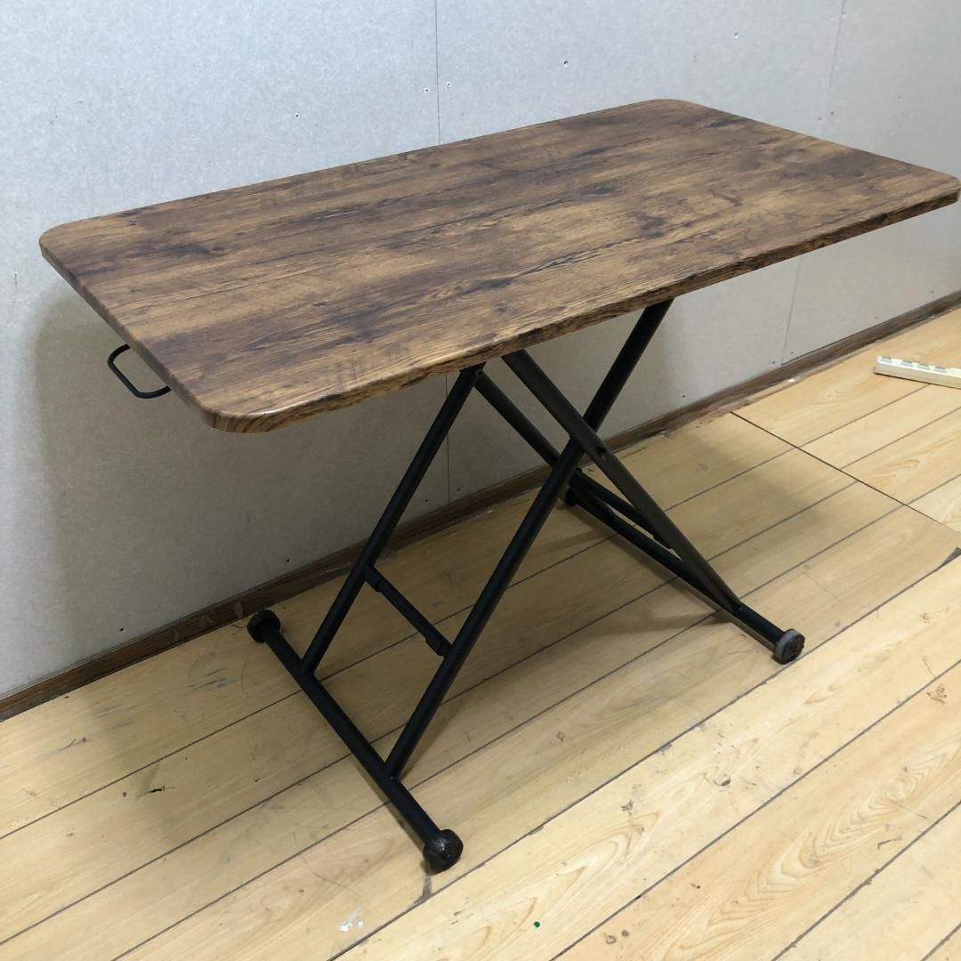 【送料無料】ガス昇降式 折りたたみテーブル キャスター付き デスク 250802 送料無料】ガス昇降式 折りたたみテーブル 高さ調整 木目調 幅100×奥行