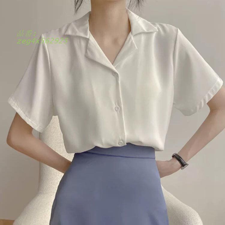 Vネック シフォン シャツ レディース ブラウス 半袖 事務服