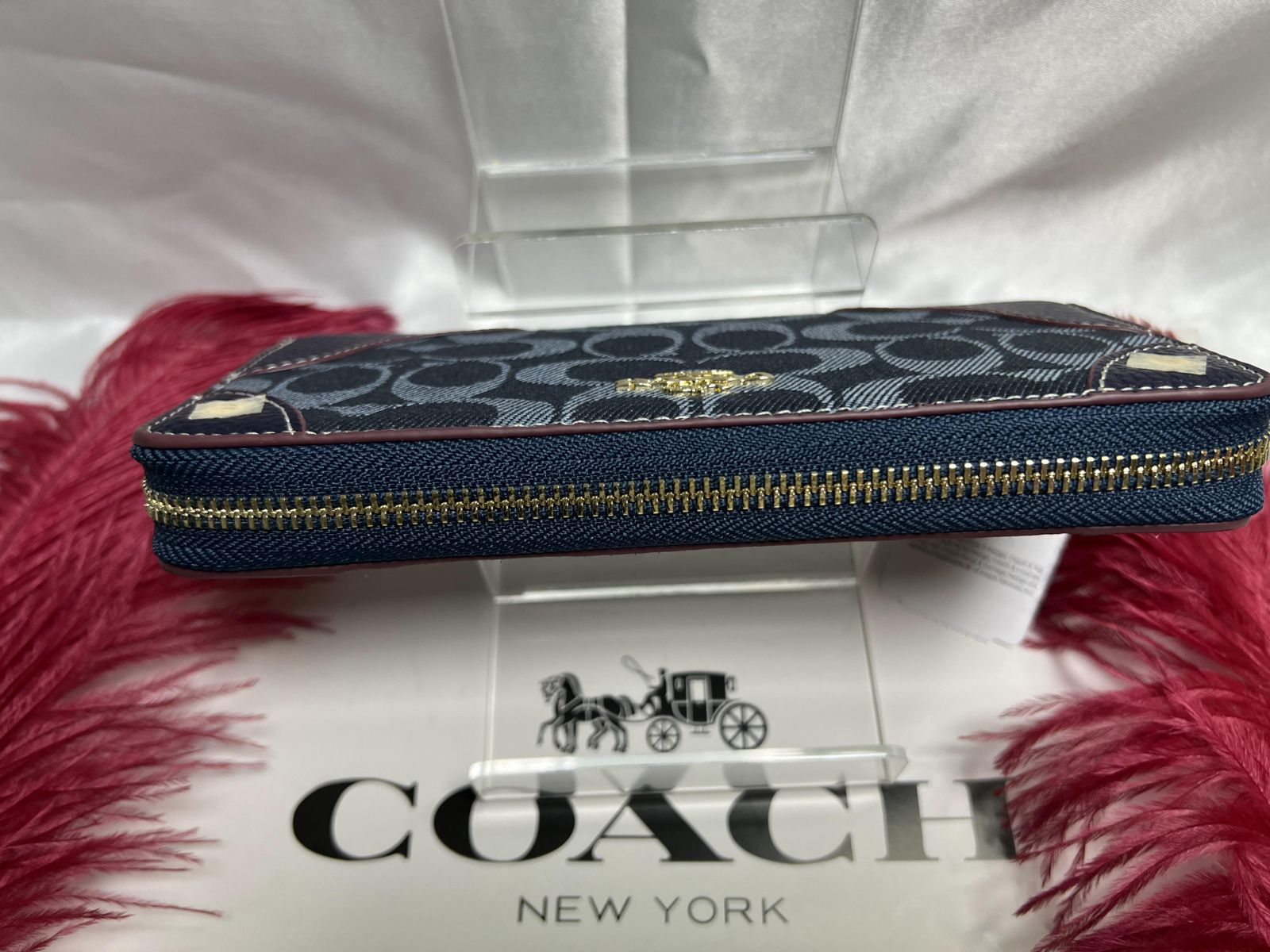 無条件！特別価格 COACH デニムレザー アコーディオン 財布 ジップ 