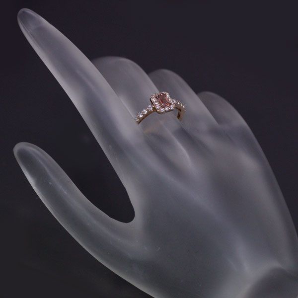 新品 K18PG エメラルドカット 非加熱パパラチアサファイア  