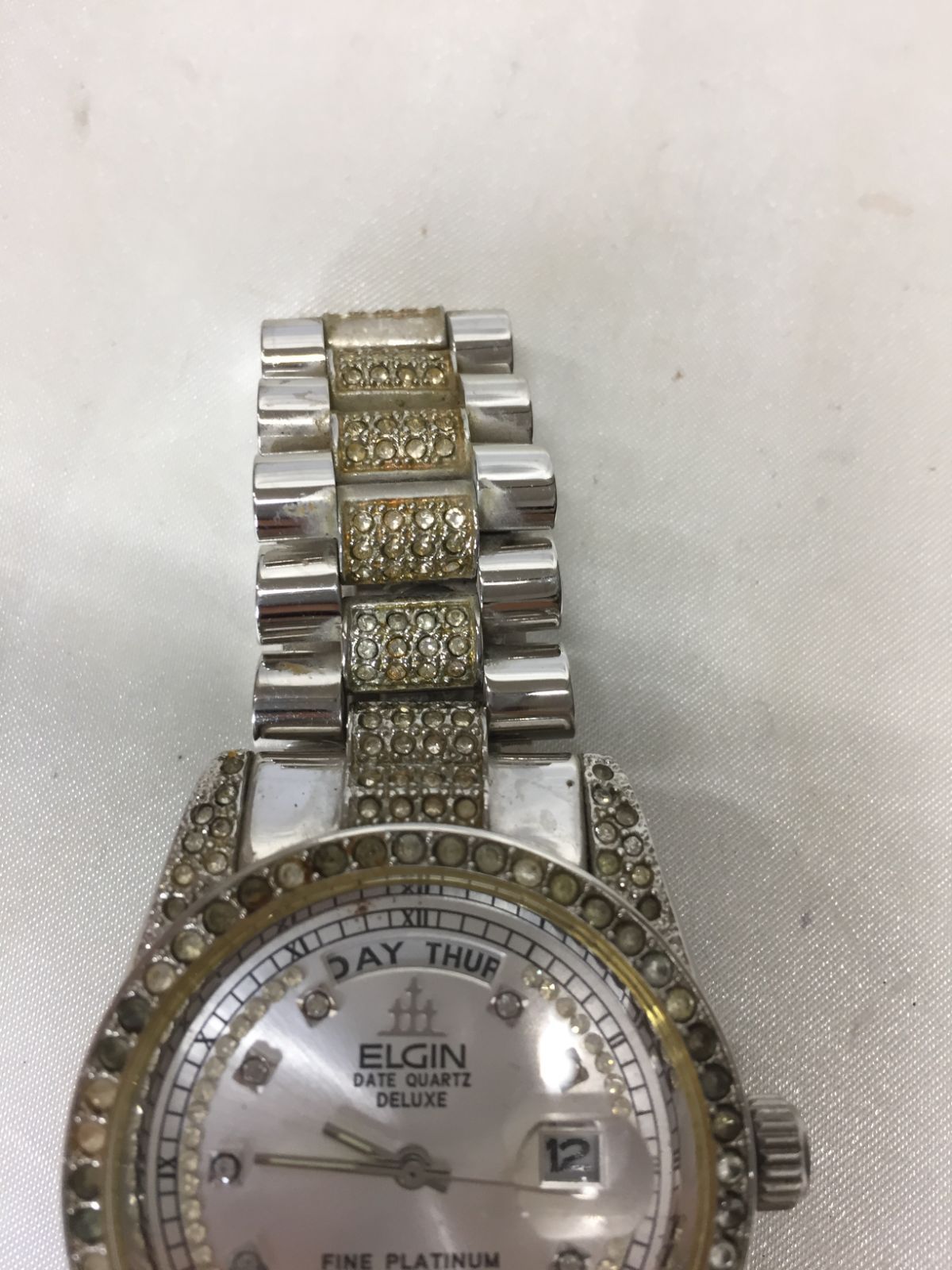 ELGIN FINE platinum 999.5 メンズ腕時計 S【ジャンク】ELGIN DATE QUARTZ DELUXE FINE PLATINUM 999.5
