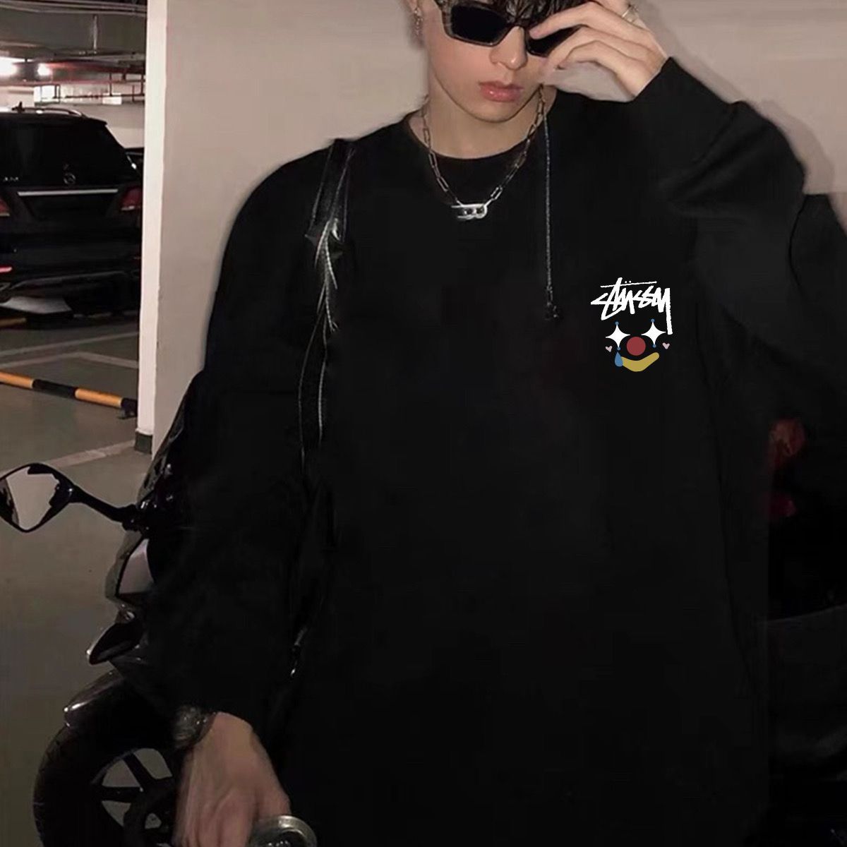 Stussy 25SS ファッション クラシック スマイリーフェイス クルーネック 中綿入り メンズ レディース スウェットシャツ