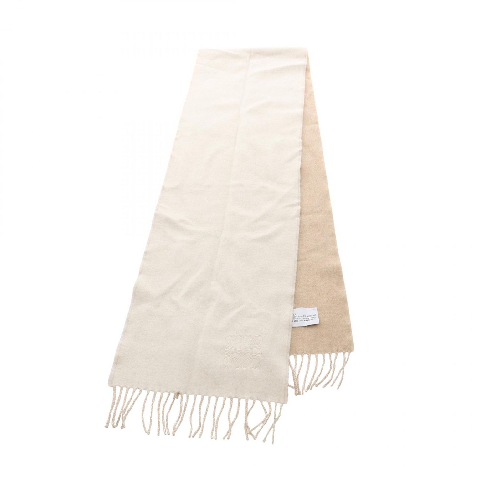 ロエベ LOEWE マフラー アナグラム ベージュ ウール マフラー レディース Used A