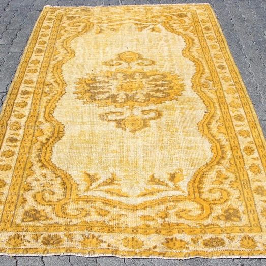 トルコヴィンテージラグ イエロー メダリオン トルコラグ