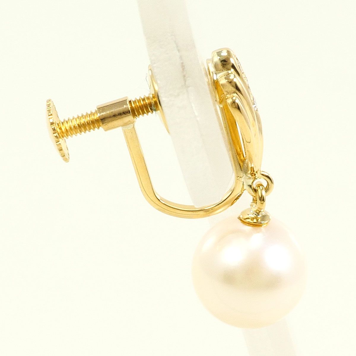 K18YG イヤリング clip-on earrings パール 真珠 ダイヤモンド 総重量約1.4g