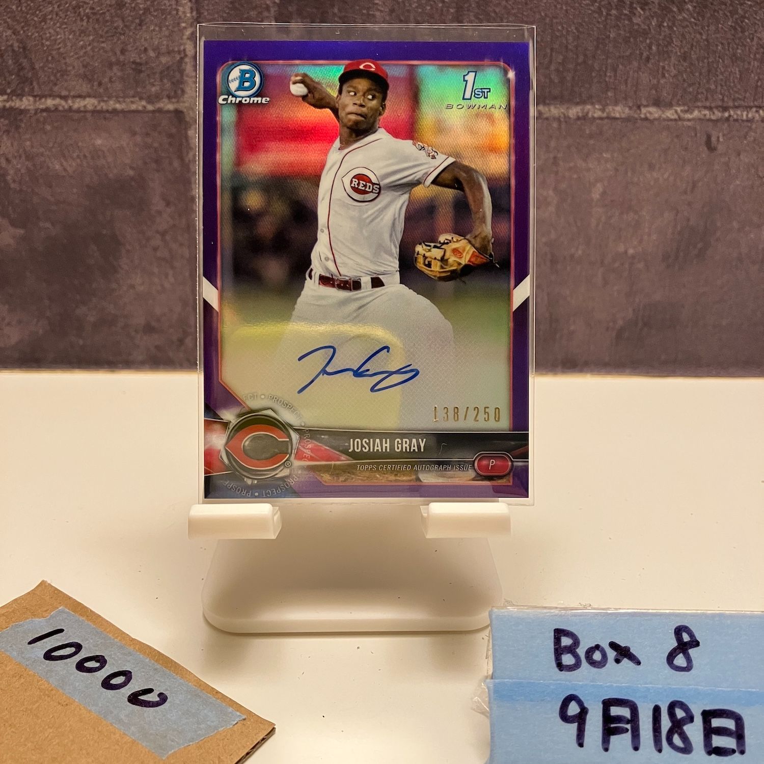 2018 Topps Bowman Chrome Josiah Gray 138 250 直筆サイン Cincinnati Reds Prospect Purple カード