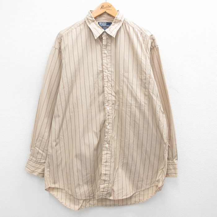 XL/古着 ラルフローレン 長袖 ブランド シャツ メンズ 90s CHATFIELD 大きいサイズ ロング丈 コットン バック他 ストライプ spe 24aug20 中