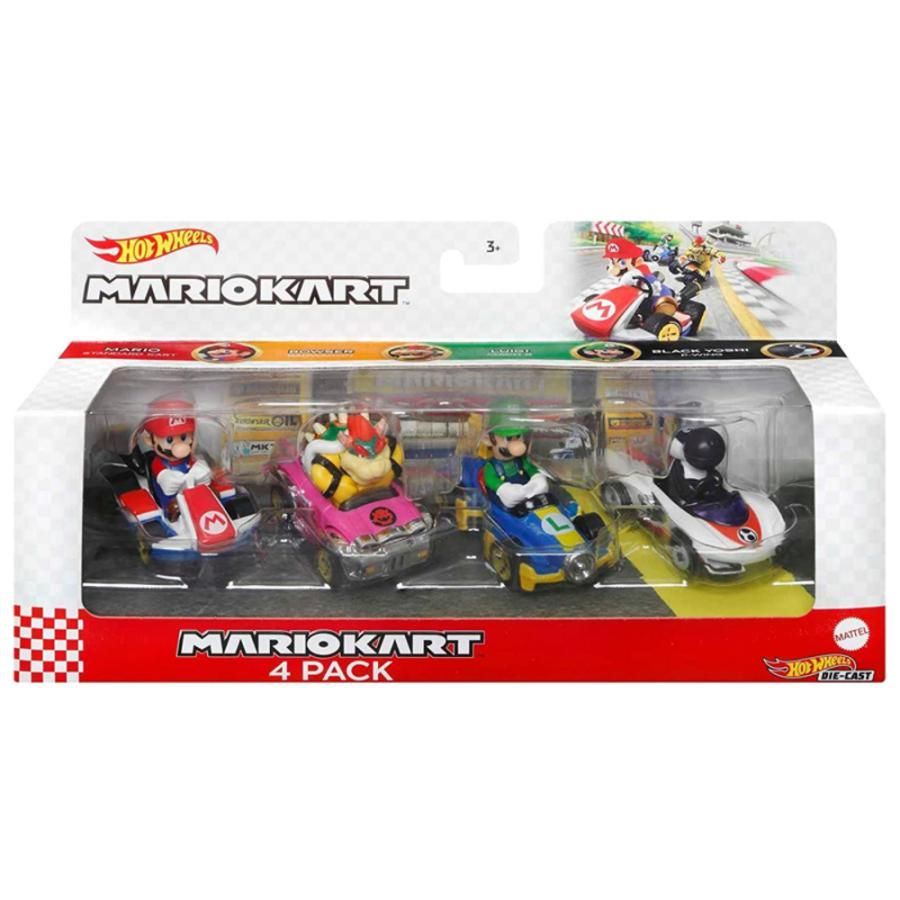 ホットウィール マリオカート 4パック マリオ ルイージ クッパ ブラックヨッシー ミニカー
