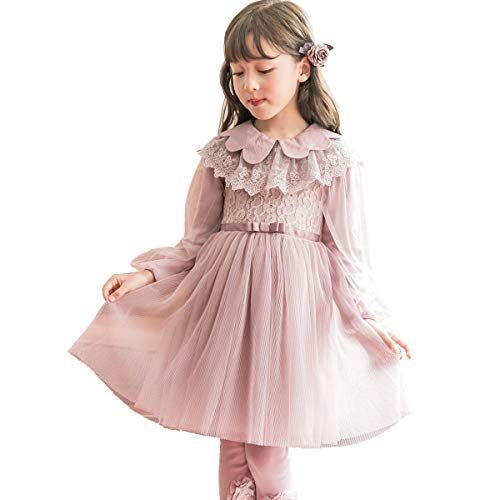 パープル_110 [Honey baby] 子供服 女の子 ワンピース レース 子供ドレス 長袖 発表会 演奏会 誕生日 入学式 卒業式 (パープル， 110)
