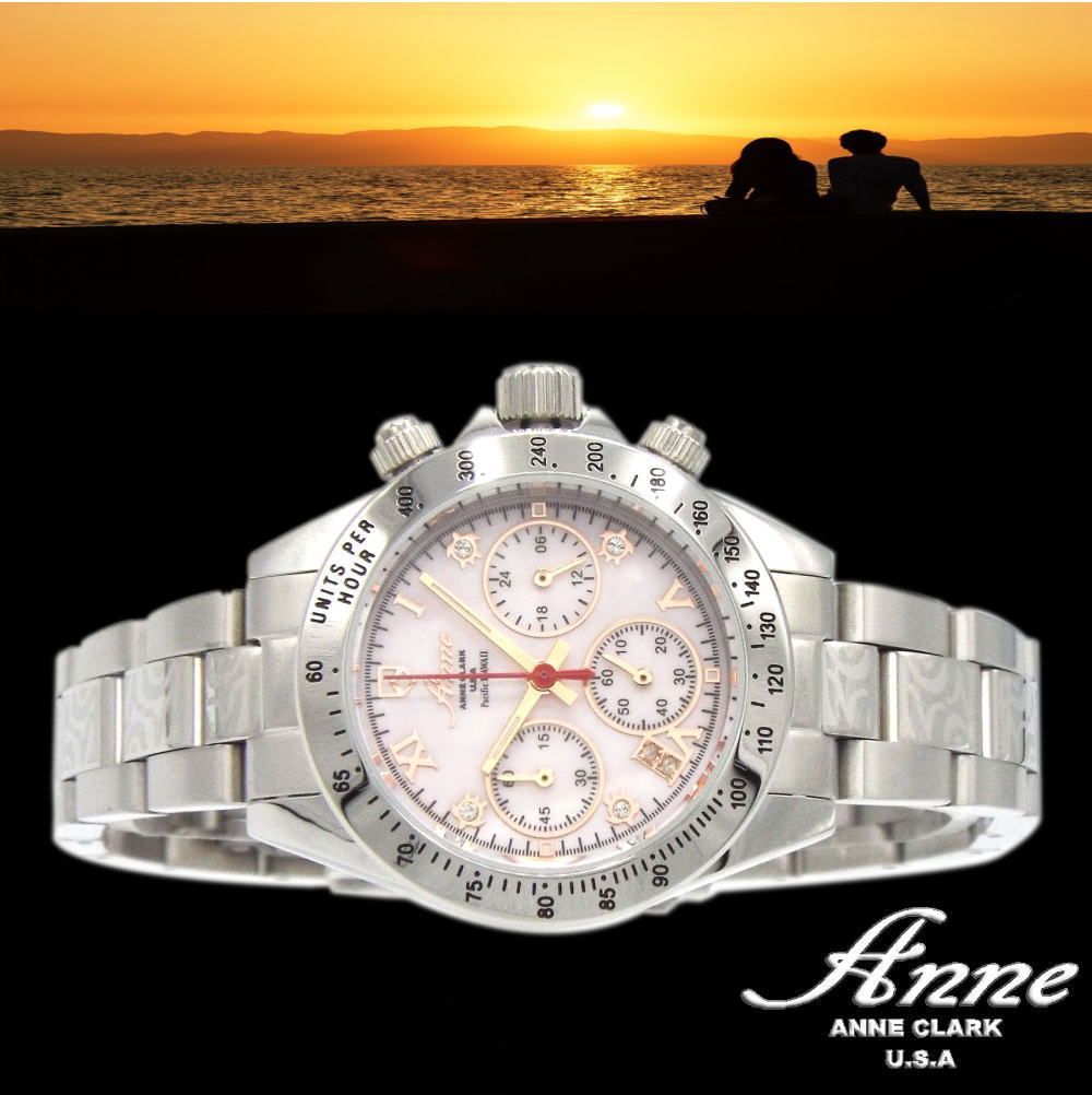 ANNE CLARK レディース腕時計 ハートブレス 天然ピンクシェル文字盤 ダイヤモンド ピンクゴールドカラー レディース腕時計