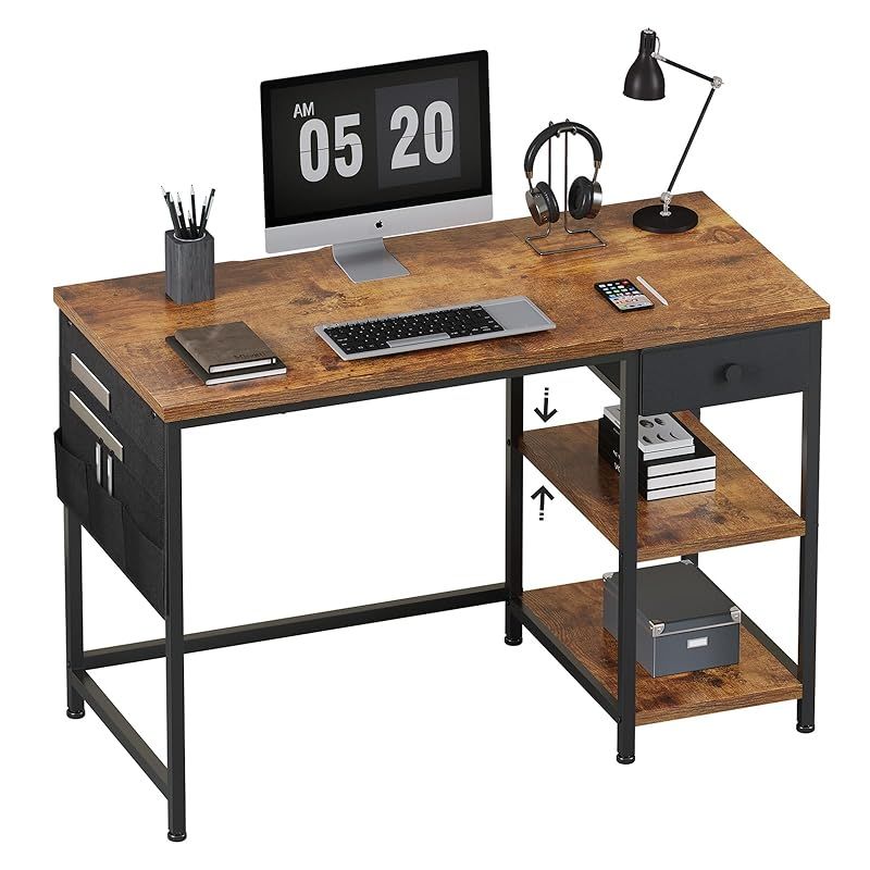 YeTom デスク パソコンデスク 机 pcデスク ?子 幅120cm computer desk ワークデスク 左右入替可 引き出し付き 勉強机 学習机 ban h?c 作業机 収納付きデスク ビンテージ 0