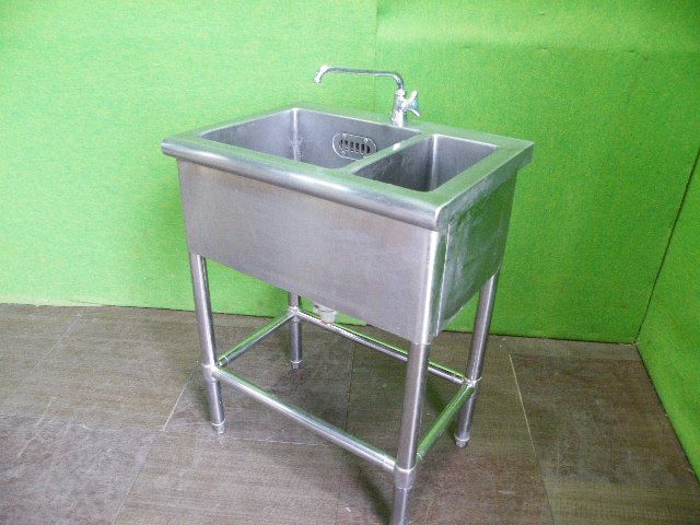 クロムステン ２槽シンク 蛇口付き H790mm×W600mm×D450mm 流し台 業務用 C-1537