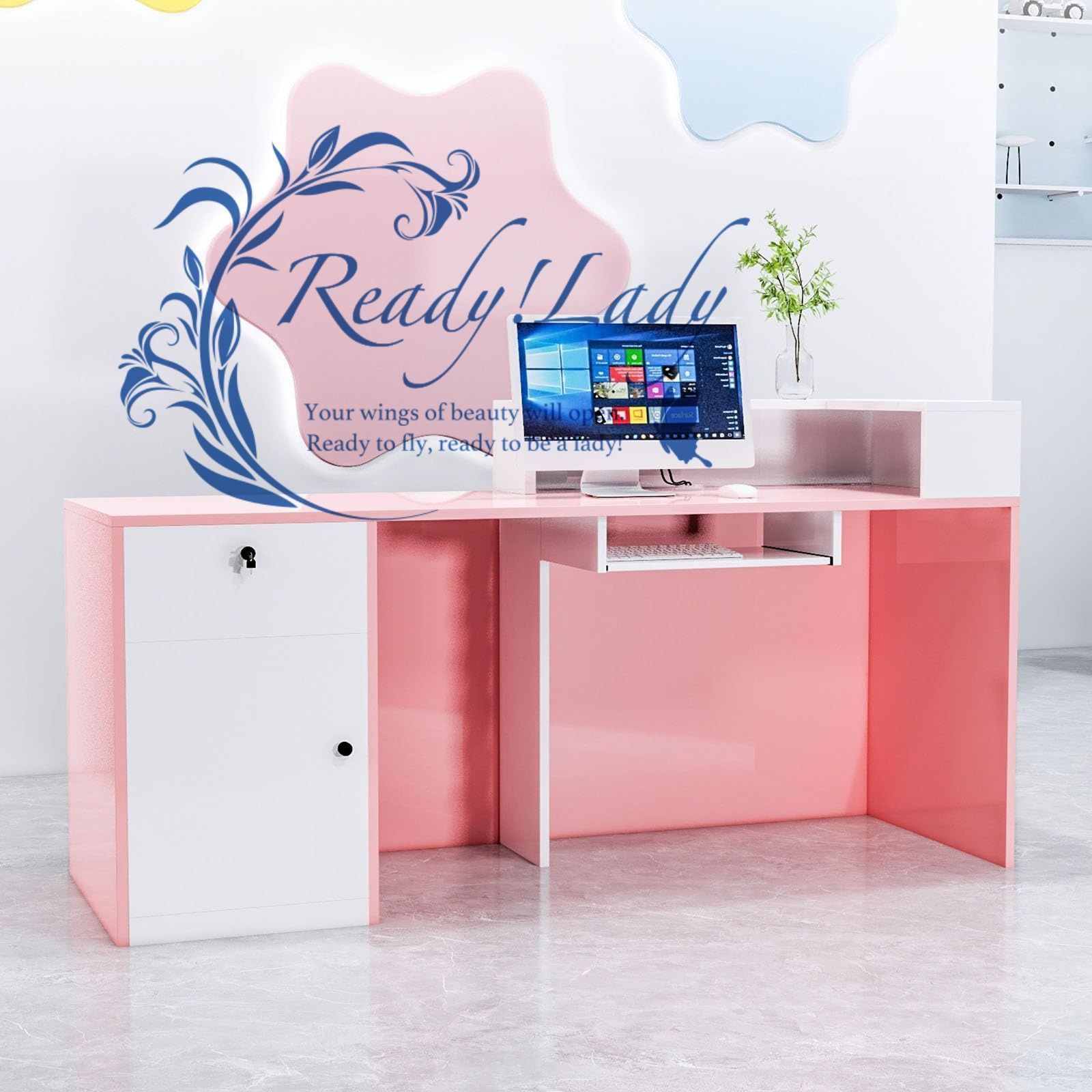 レジ受付カウンターテーブル木製小型フロントテーブルレジレジ衣料品店木製机レジロック付き引き出し付きアークキャビネットコンビニエンスストア母子販売店スーパーフロント受付 160X60X100CM