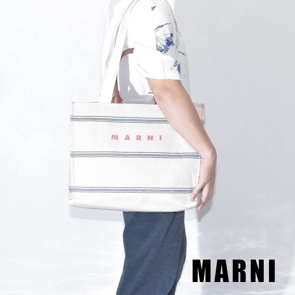 新品 MARNI クリーム ストライプ キャンバス製 ミディアムトート 楽天市場】マルニ バッグ トートバッグ クリーム ストライプ
