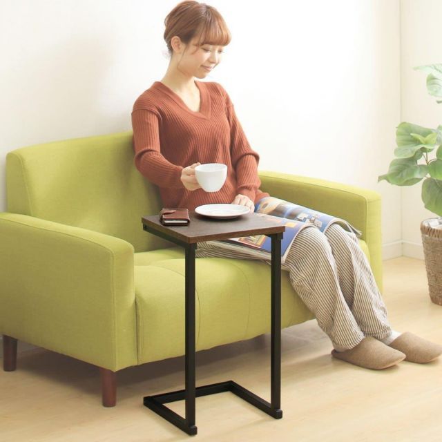 アイリスオーヤマ テーブル サイドテーブル コの字型デザイン 木目調 ブラウンオーク/ブラック 幅約29×奥行約29×高さ約52.2cm SDT-29