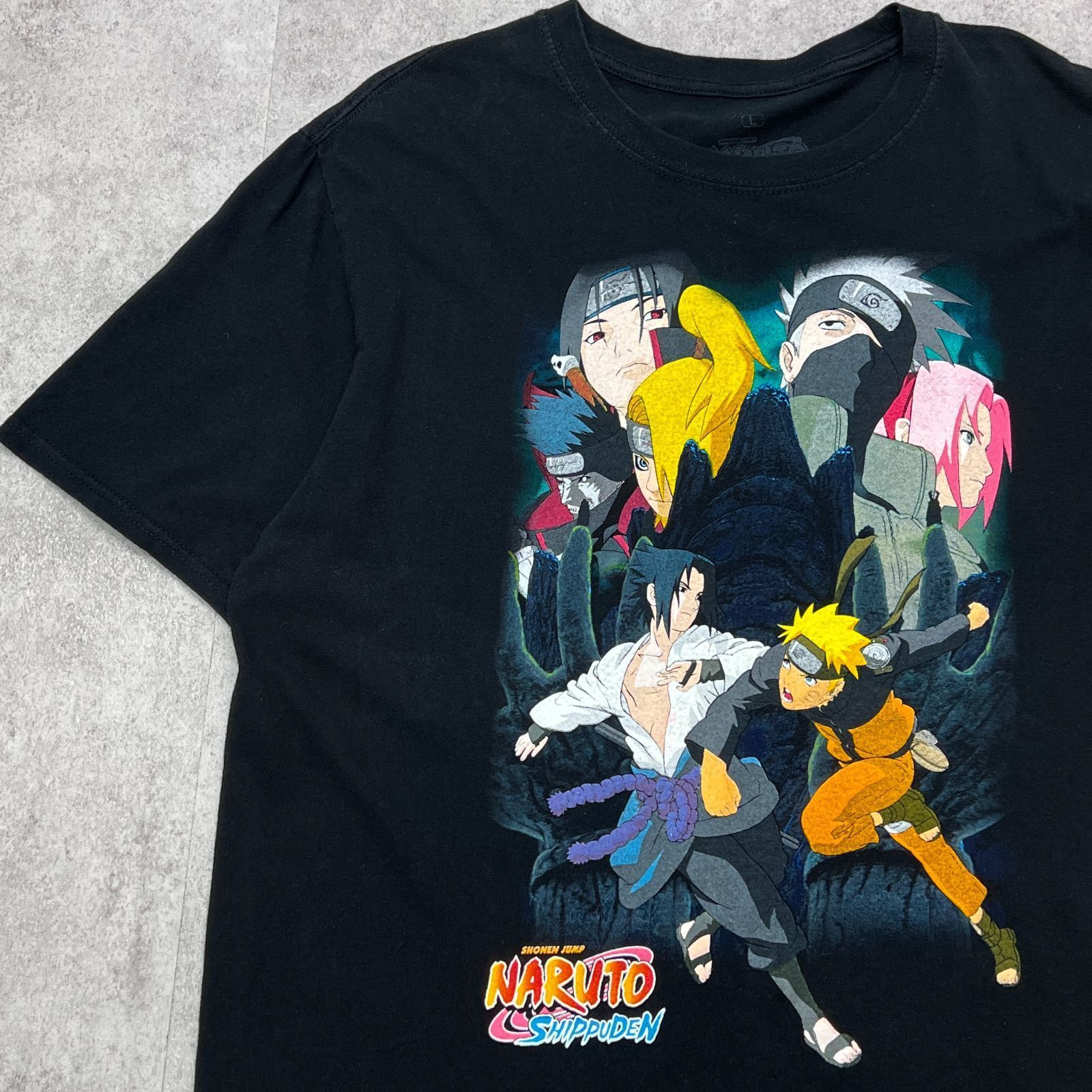 激レア　ナルト疾風伝　ナルトVSサスケ　暁　アニメTシャツ　NARUTO SHIPPUDEN　海外規格　プリントTシャツ　古着　ブラック　L