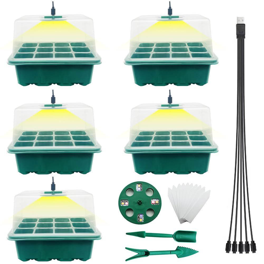 多肉植物 野菜栽培 通気性 家庭菜園 耐久性 便利性 育苗ボックス 種まき器 苗箱 園芸 植栽 庭園 種まきハウス 発芽育苗セット 種子トレイ 高くする透明カバー セット プラグトレイ 12穴 育苗箱 育苗トレイ 育苗ポット植物育成ライト付き