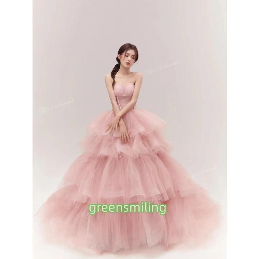 ドレス プリンセス ピンク ライトブルー ベアトップ ウェディングドレス チュール フリル ウエディングドレス ブライダル 演奏会 結WP数量 価格926 WWW_NOITHATQUANGTHANH_NET
