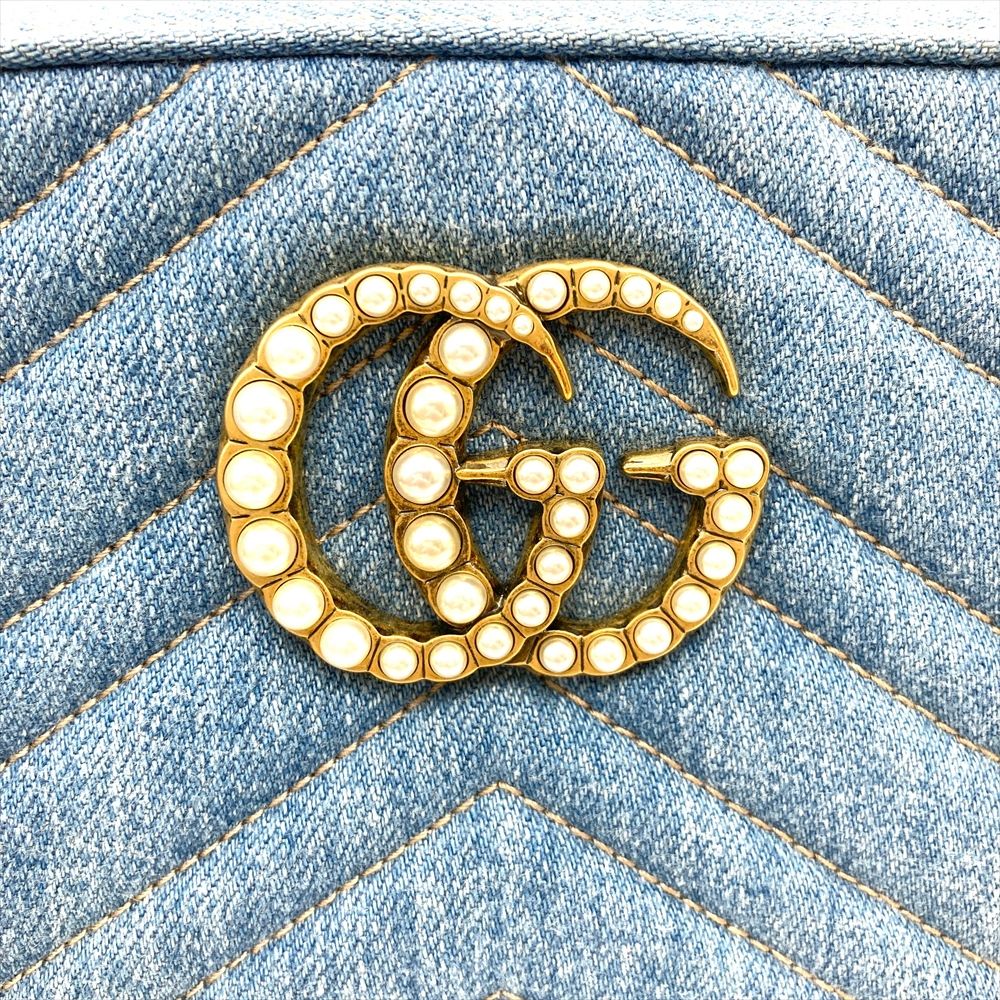 Gucci デニム キルティング バッグ パール付き GGロゴ グッチ GUCCI GGマーモント キルティング ショルダーバッグ