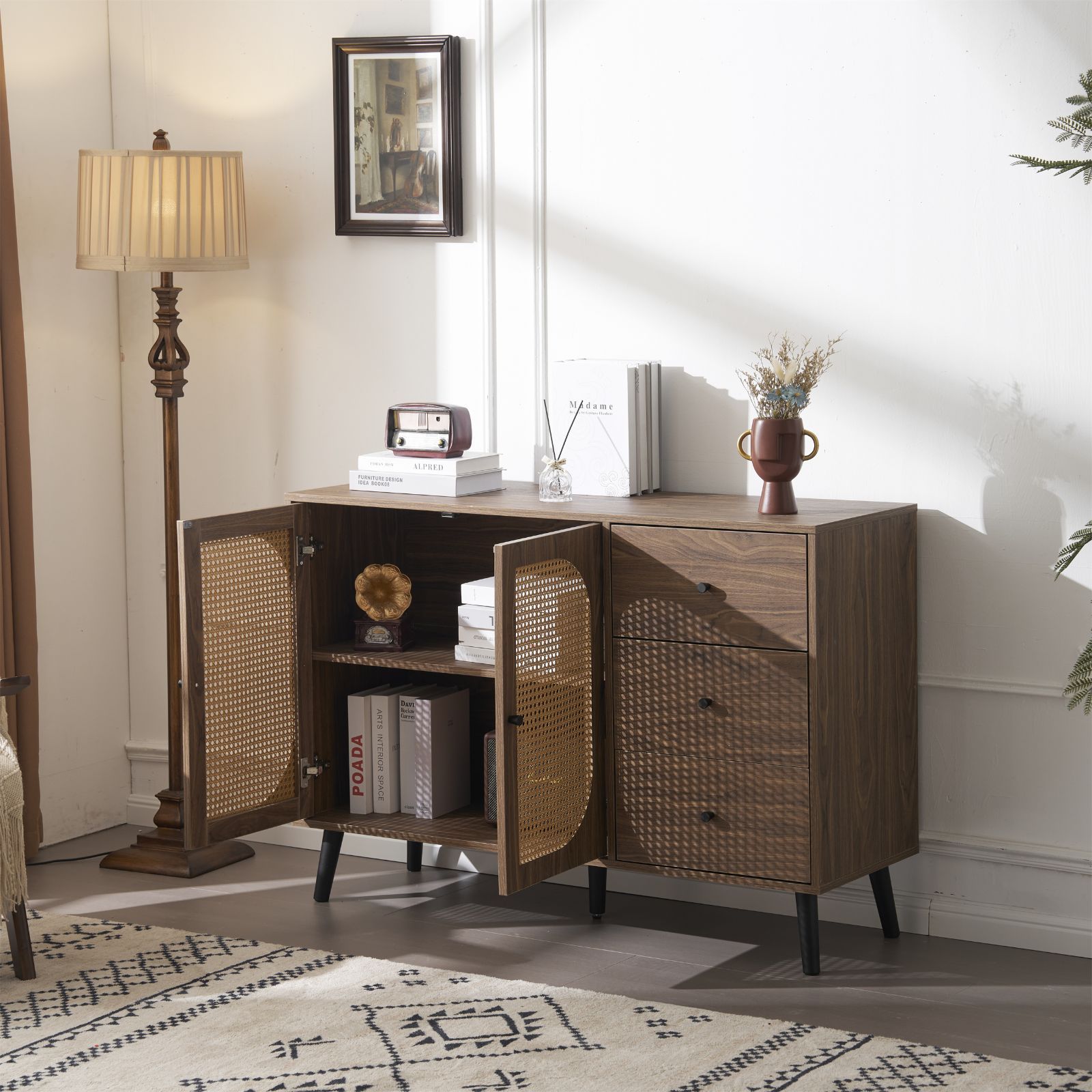 ラタン風 引き出し付き