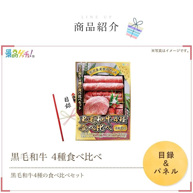 忘年会 新年会 パネル 黒毛和牛 4種食べ比べ 目録 セット 単品 二次会 ビンゴ ゴルフ コンペ 結婚式 ゲッチュ 1