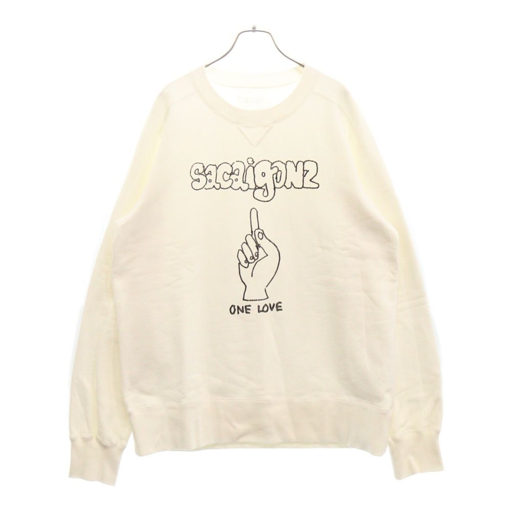 Sacai (サカイ) 24AW ×MARK GONZ Gonz sacaigonz Pullover ONE LOVE マークゴンザレス ワンラブ フロントロゴプリント クルーネック スウェット トレーナー ホワイト 24-0818S