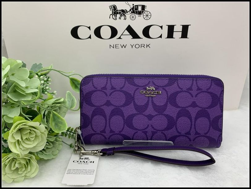 COACH 長財布 コーチ 財布 パープル 紫 人気 シグネチャー ロング ジップ プレゼント レディース ブランド 大容量 記念日 誕生日 新品 未使用 ファッション C4452 A158-7