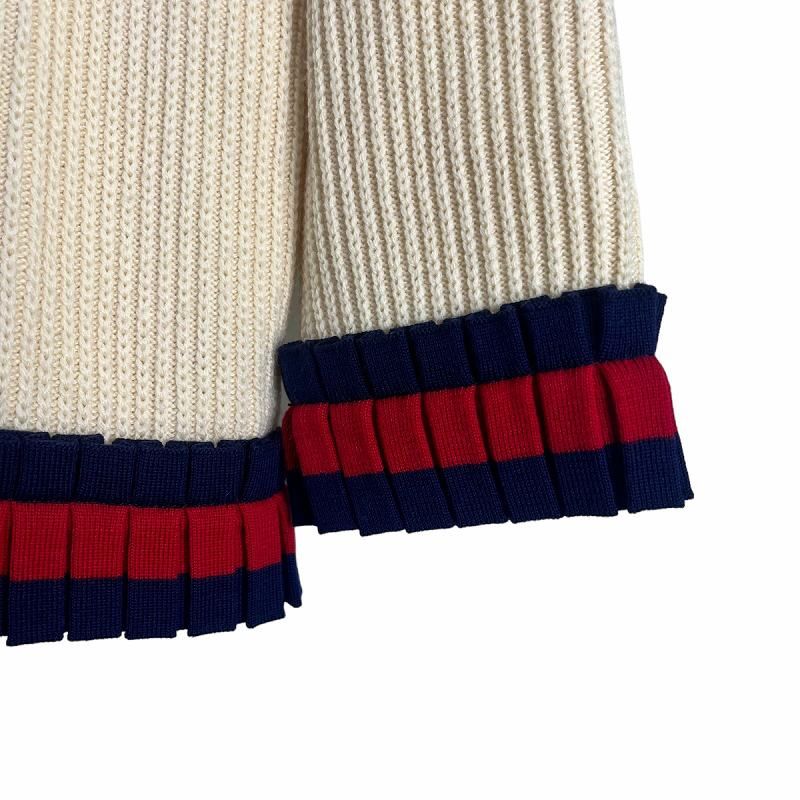 グッチ GUCCI 付け襟 リボン ウール ニット カーディガン アイボリー