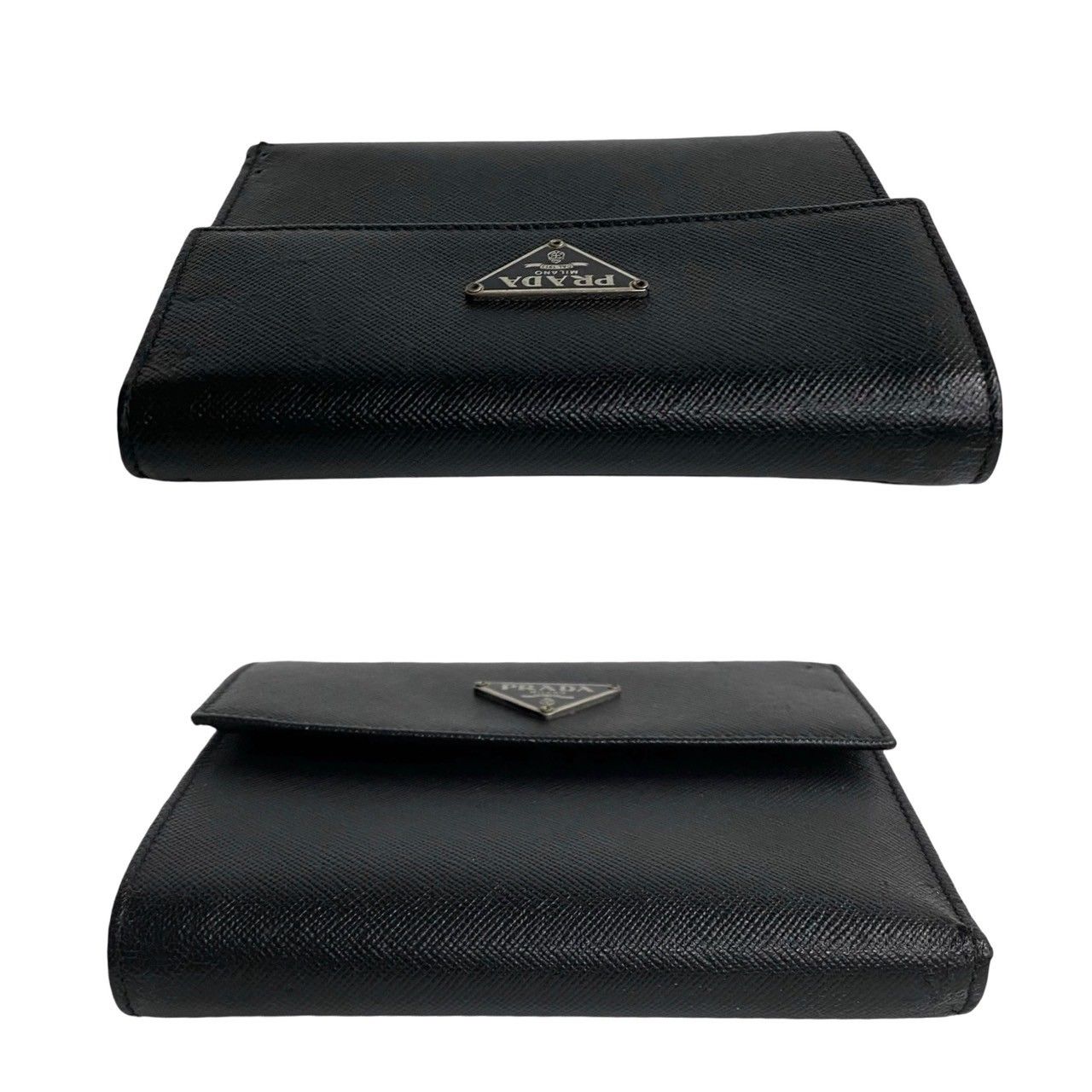 極 美品 箱付き PRADA プラダ 三角ロゴ 金具 サフィアーノ レザー 二 