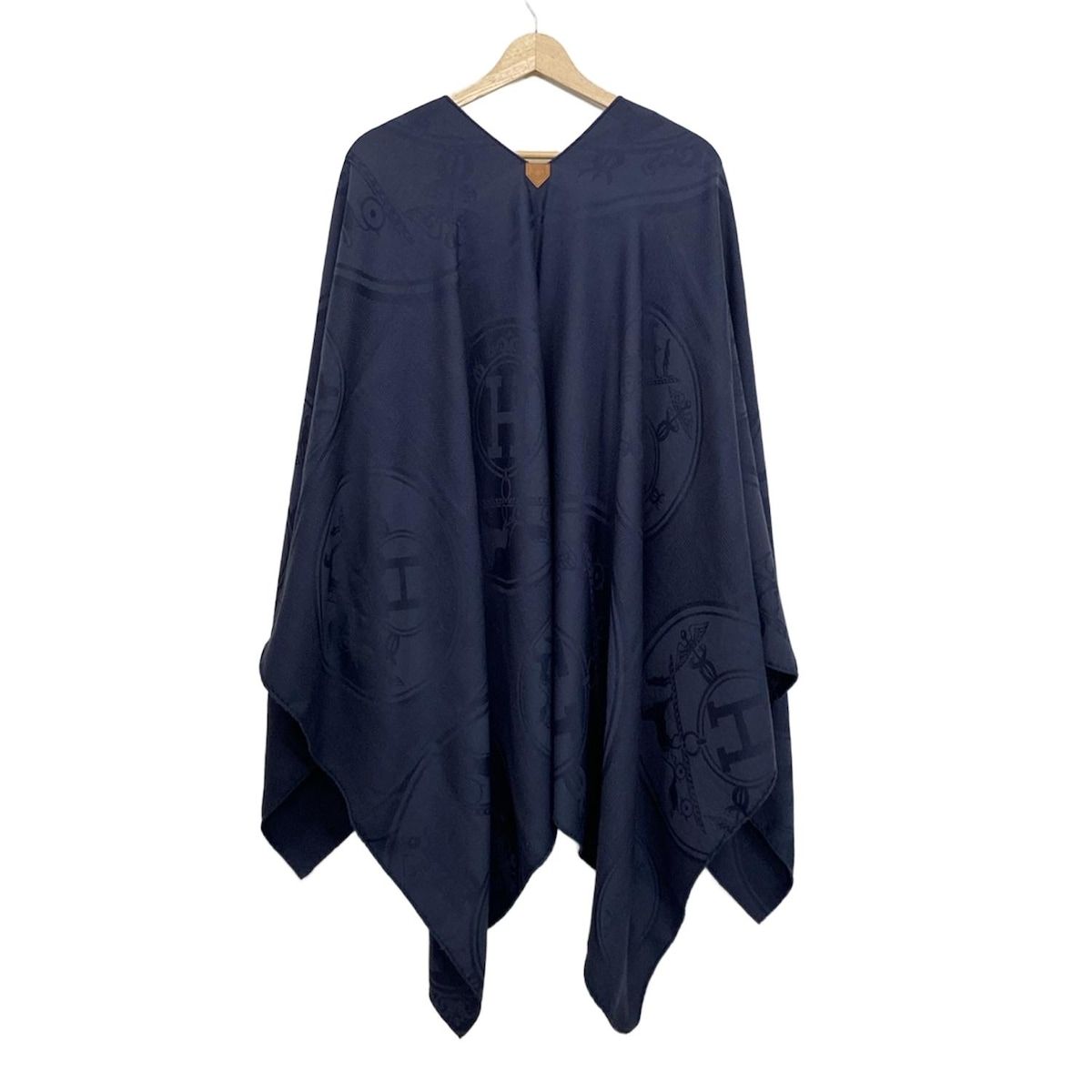 HERMES(エルメス) ストール(ショール) - ネイビー×ベージュ カシミヤ  