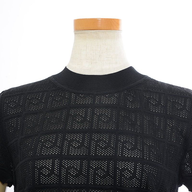 エルメス 半袖 トップス 透かし編みニット カットソー シルク ブラック  