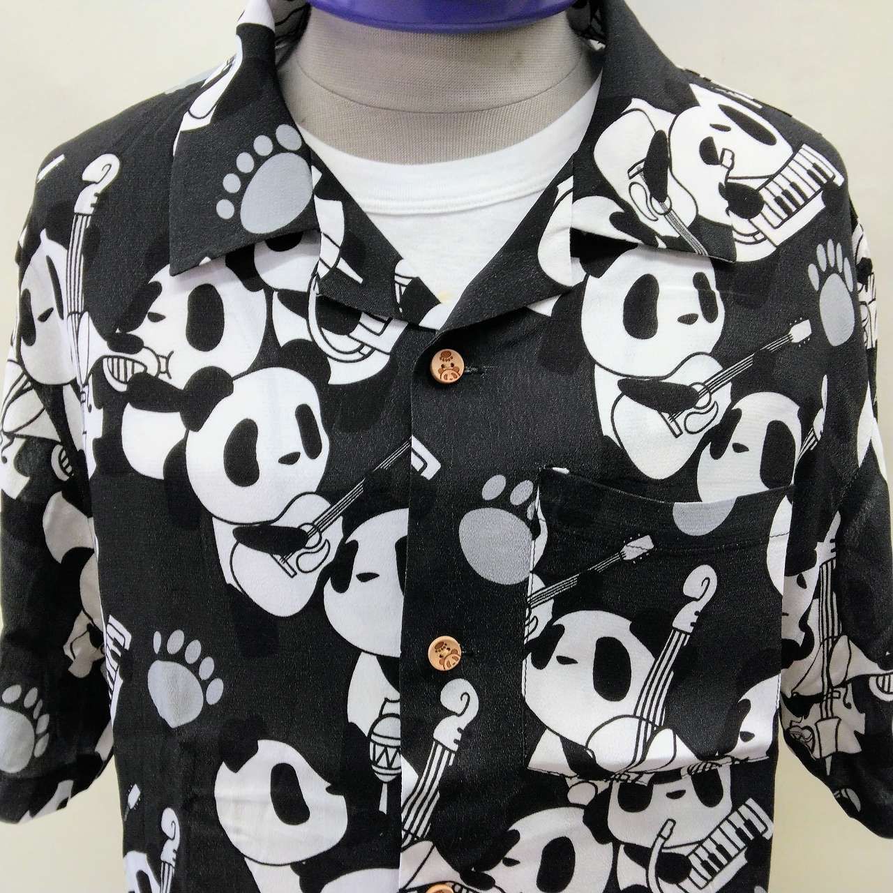 アロハシャツ パンディエスタ パンダ楽団 ブラック XL Aloha shirt