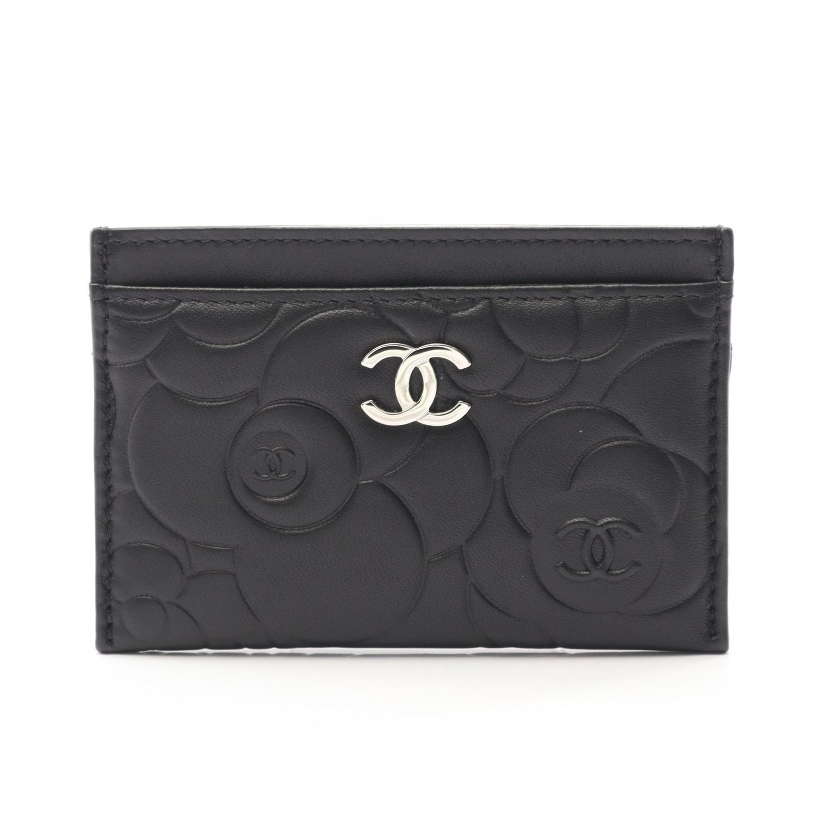 シャネル CHANEL カードケース カメリア ブラック ラムスキン 羊革 カメリア カードケース レディース Used A