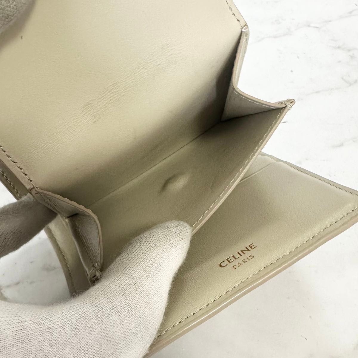 CELINE セリーヌ 三つ折り財布 コンパクト財布 16 セーズ オフホワイト