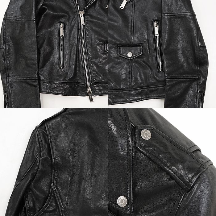 ま*さ様 未使用級 DSQUARED2 ジップデザイン ジャケット ブラック 4 美品】ディースクエアード 2015年 レザー ダブル ライダース