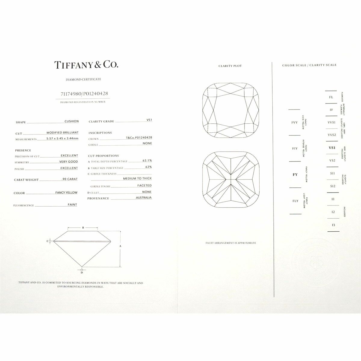 ティファニー TIFFANY&Co. ソレスト イエローダイヤ 0.90ct FY/VS1/EX ネックレス 40cm Pt K18 YG 750  Necklace【鑑定書】 90197344