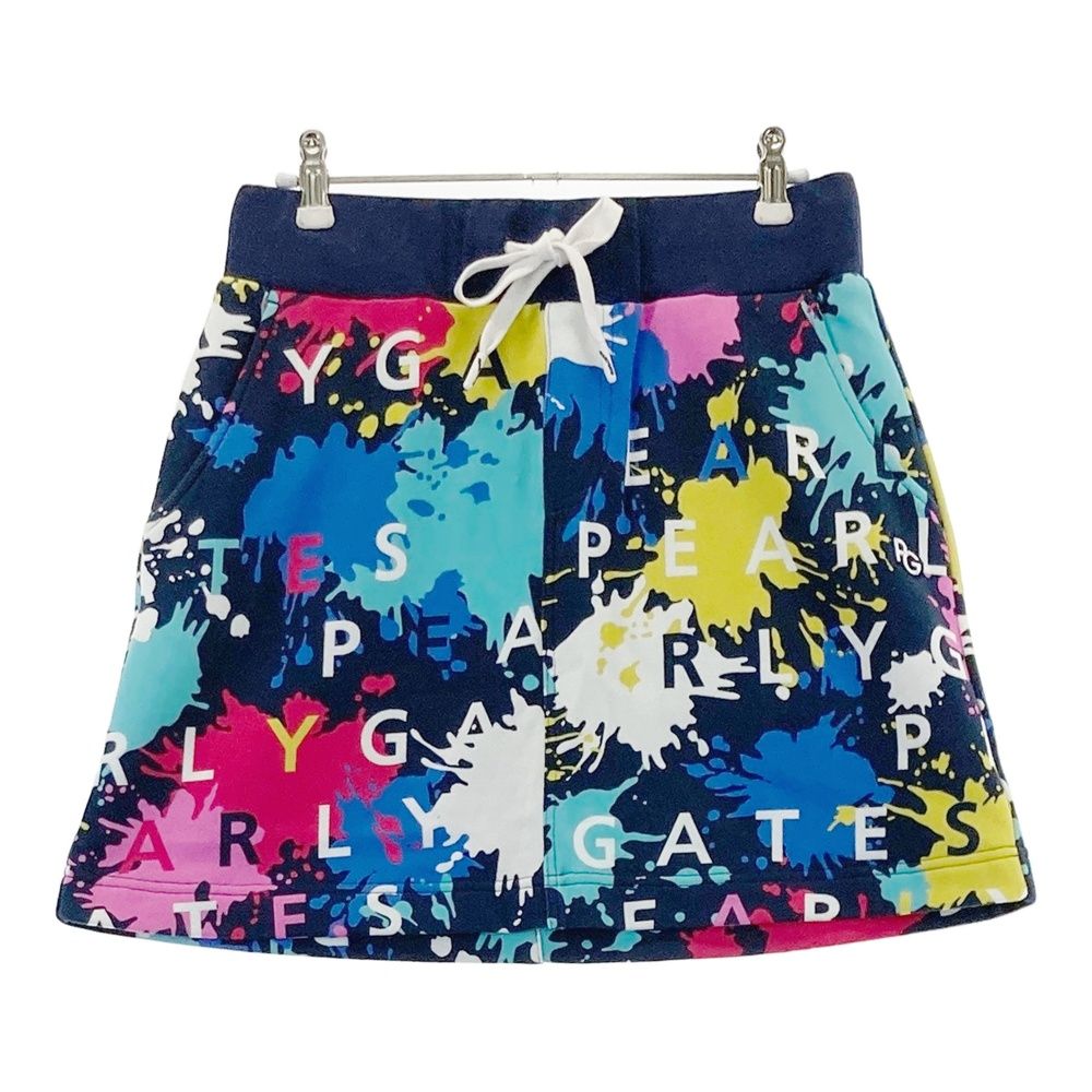サイズ 1 PEARLY GATES パーリーゲイツ 055-2134016 裏起毛 ストレッチスカート ペイント 総柄 ネイビー系 240101521289 ゴルフウェア レディース ストスト