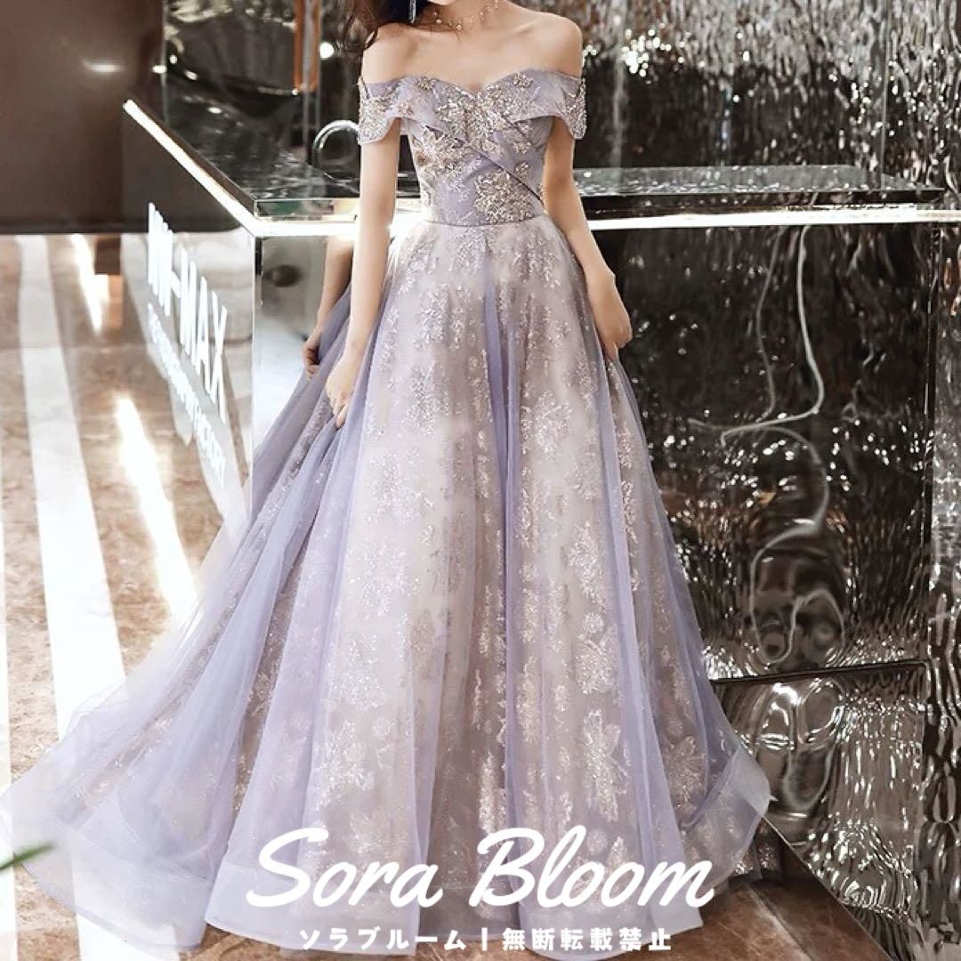 スパンコールのお花のデザインがゴージャスなイブニングドレス 新品・未使用】スパンコールのお花のデザインがオシャレな