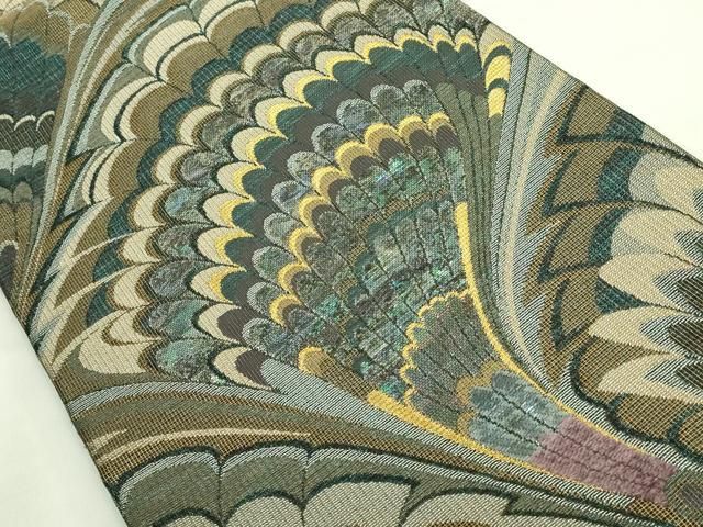 平和屋着物 上 両面 六通柄袋帯 モール 螺鈿箔 孔雀羽文 狩猟文 金銀糸 DZAA8573kh5