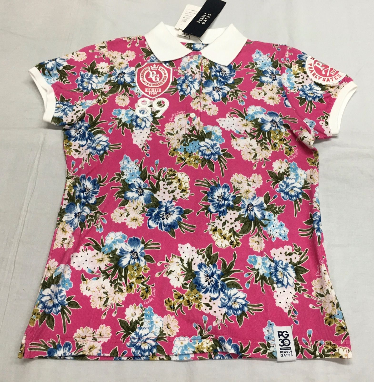 新品！パーリーゲイツ レディース 半袖鹿の子ポロシャツ ピンク 花柄