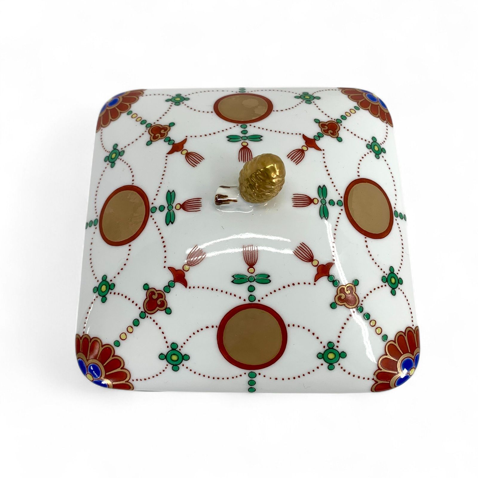 角二段重 錦日輪赤玉瓔珞文 有田焼 重箱