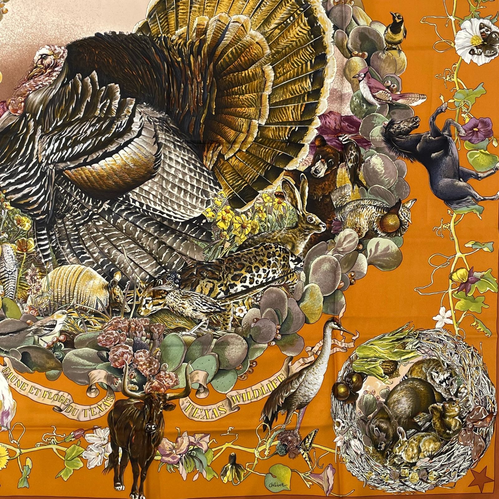 希少！エルメス HERMES カレ90 テキサス動植物図鑑 シルク100 エルメス